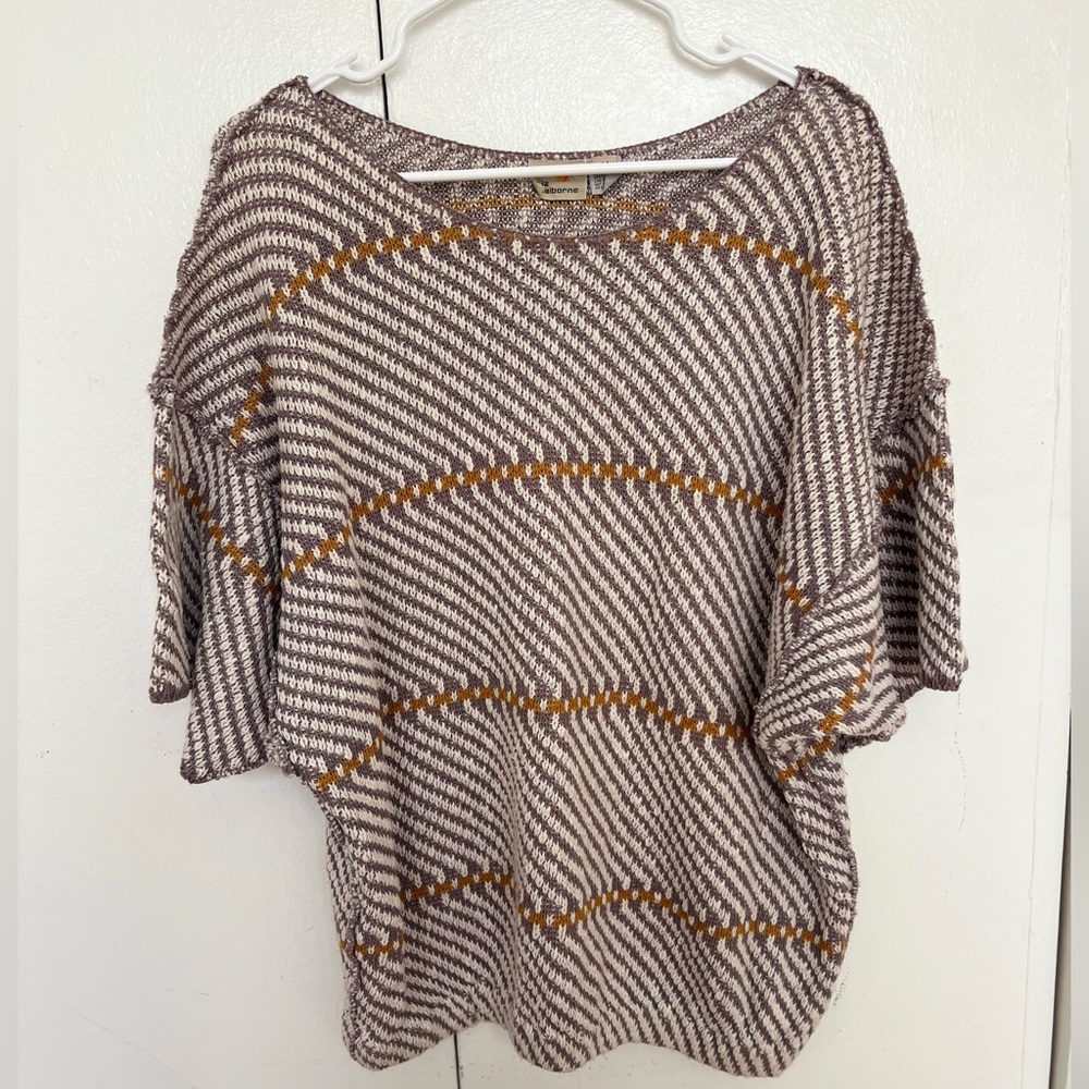Liz Claiborne Striped Short Sleeve Knit Sweater with Elastic Waist - Size Medium